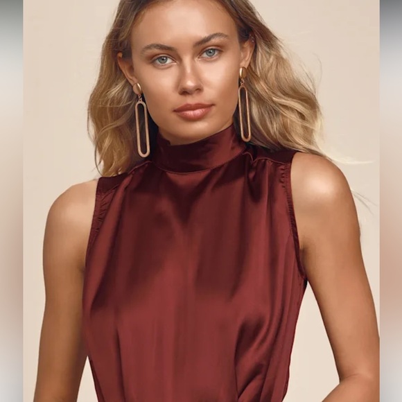 LULUS Classic Elegance Wine Satin Maxi Dress size Large - Picture 3 of 6